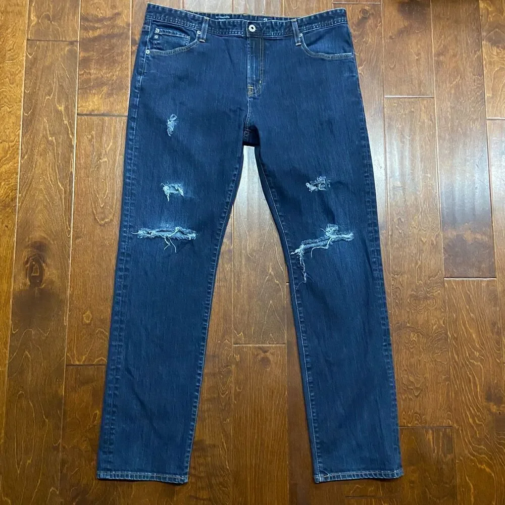 Adriano Goldschmied AG The Graduate Distressed Dark Denim Jeans Mens 40 x 34
